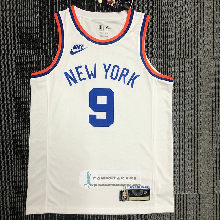 Camiseta New York Knicks RJ Barrett NO 9 75th Anniversary Blanco